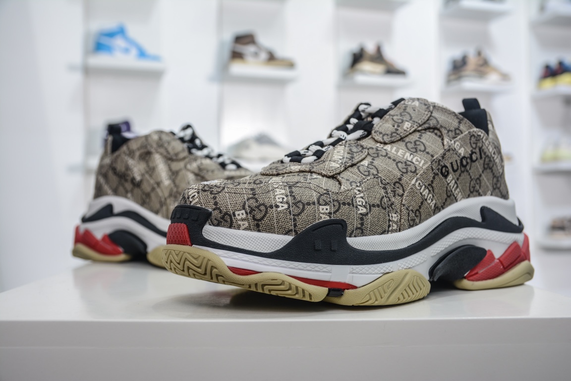 Balenciaga Triple S Sneaker x Gucci in Brown Red、mysite、Cacoeks
