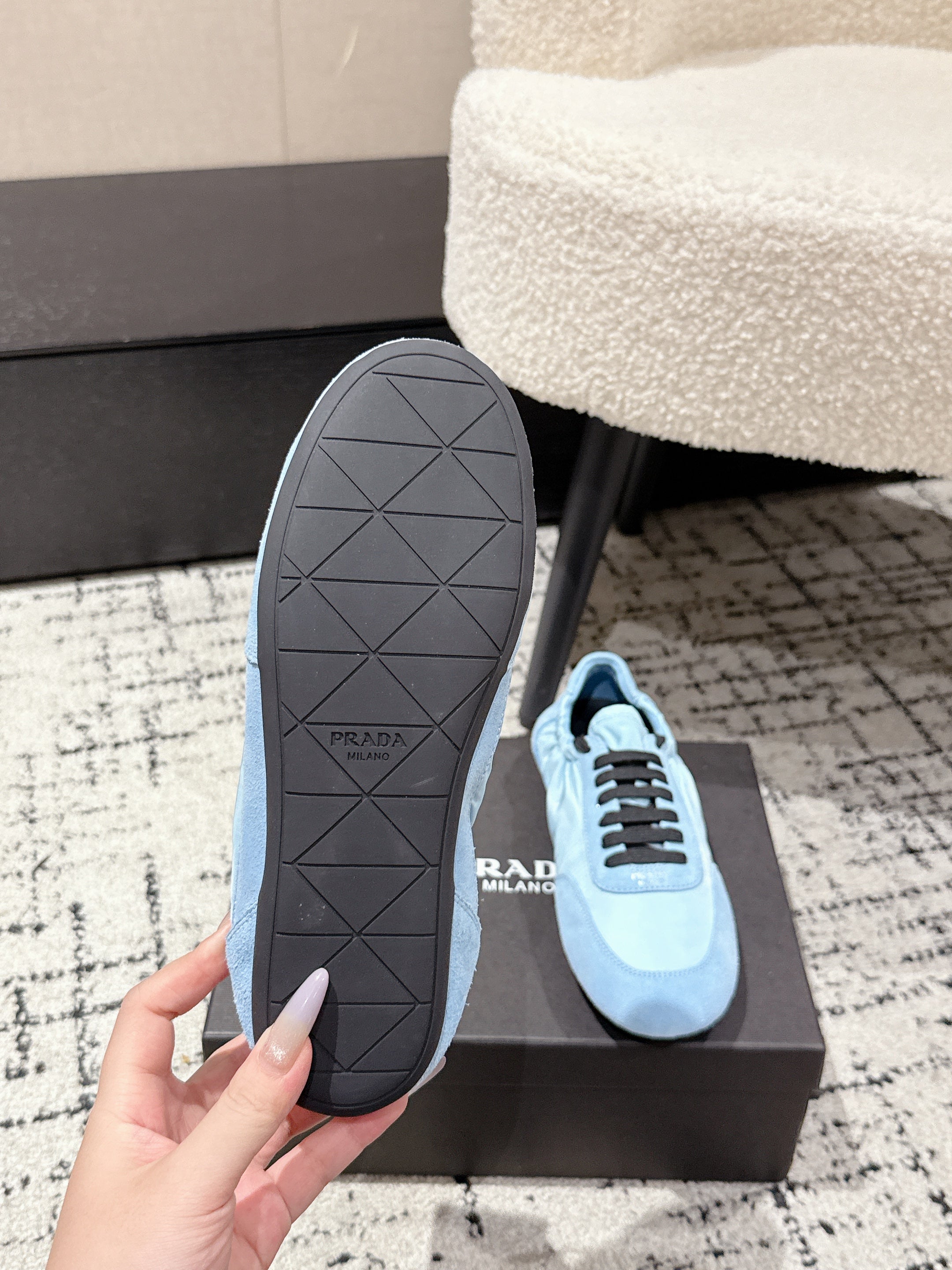 PRADA 25S COLLAPSE SNEAKERS IN LIGHT BLUE RE NYLON AND SUEDE、mysite、Cacoeks