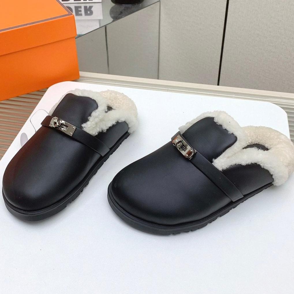 SLIP-ON MULE IN BLACK CALFSKIN AND SHEARLING LINING、mysite、Cacoeks