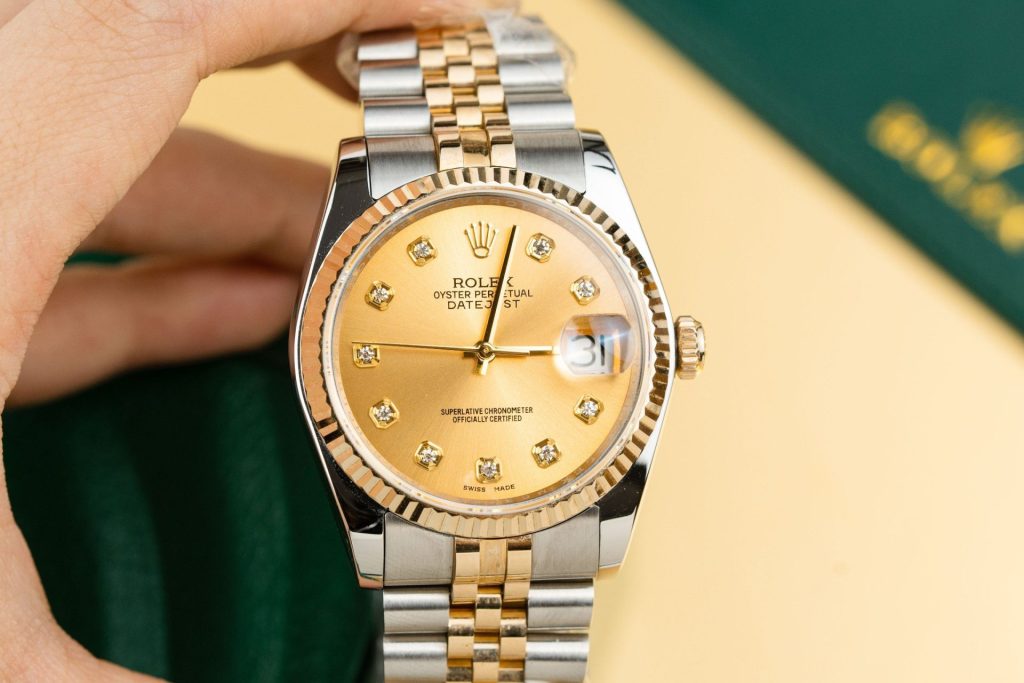 Đồng Hồ Rolex Nam Rep 11 DateJust 126233 Mặt Số Vàng Champagne Bọc Vàng Thật 36mm (2)