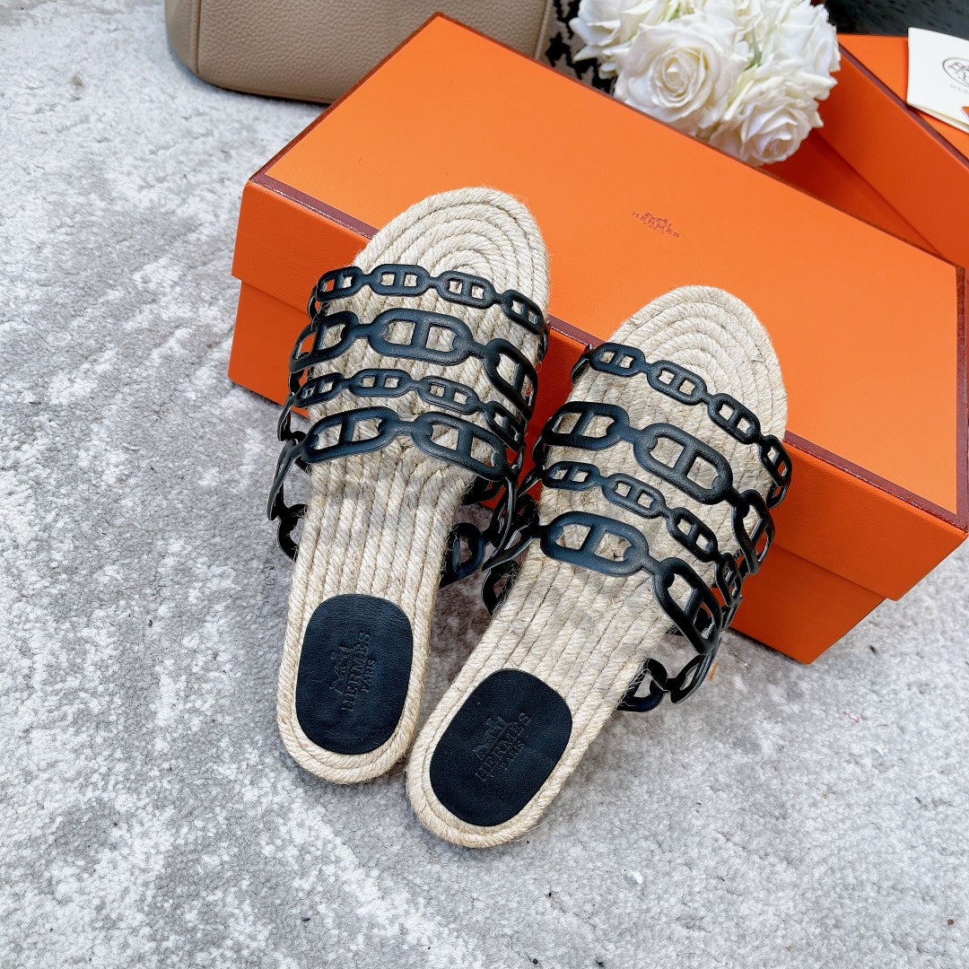 STRAW SOLE SLIPPERS BLACK LAMBSKIN、mysite、Cacoeks