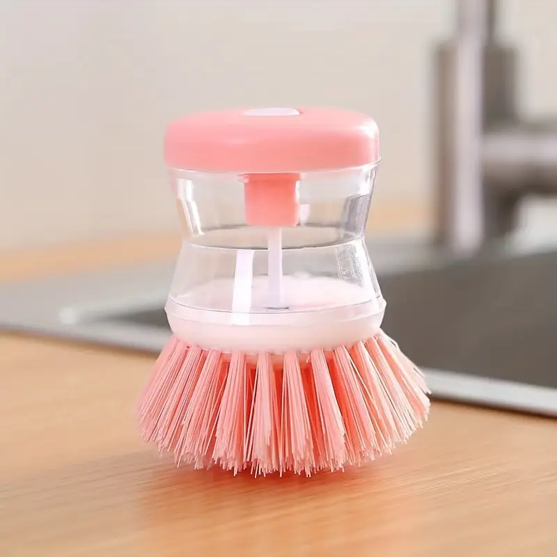 1pc portable manual press liquid dishwashing brush   pp material no electricity needed compact multi purpose kitchen tool for rv camping outdoor picnics home use durable cleaning brush details 3