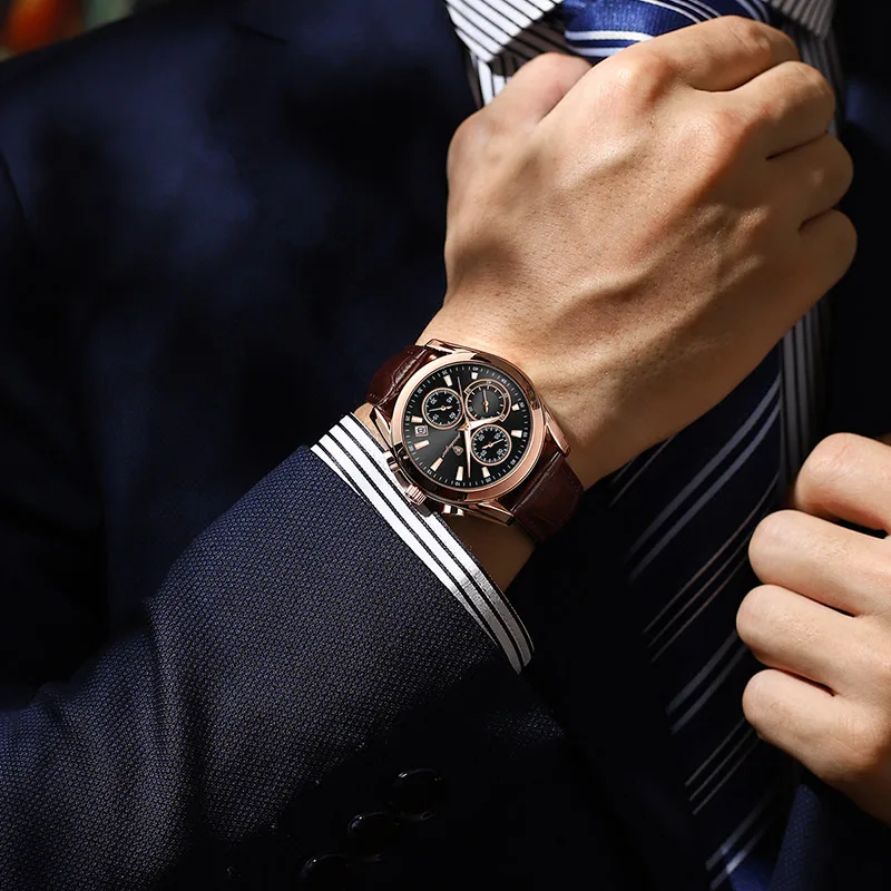 POEDAGAR Men Watches Top Brand Luxury Leather Wristwatch Sport Chronograph Waterproof Luminous Quartz Military Watch for Men