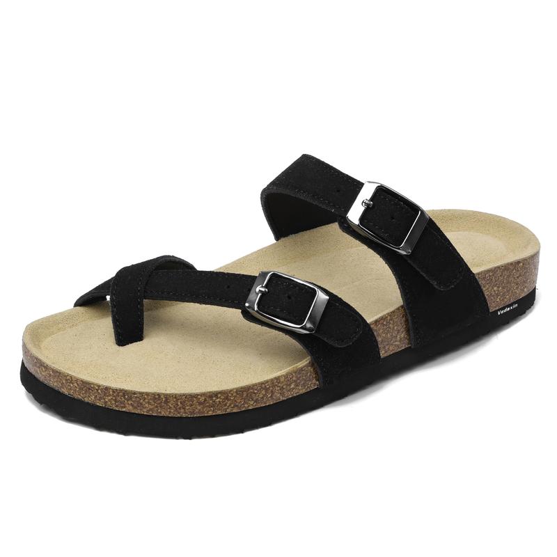Women's Comfortable Summer Beach Sandals Cork Footbed Sandal With Double Adjustable Buckle