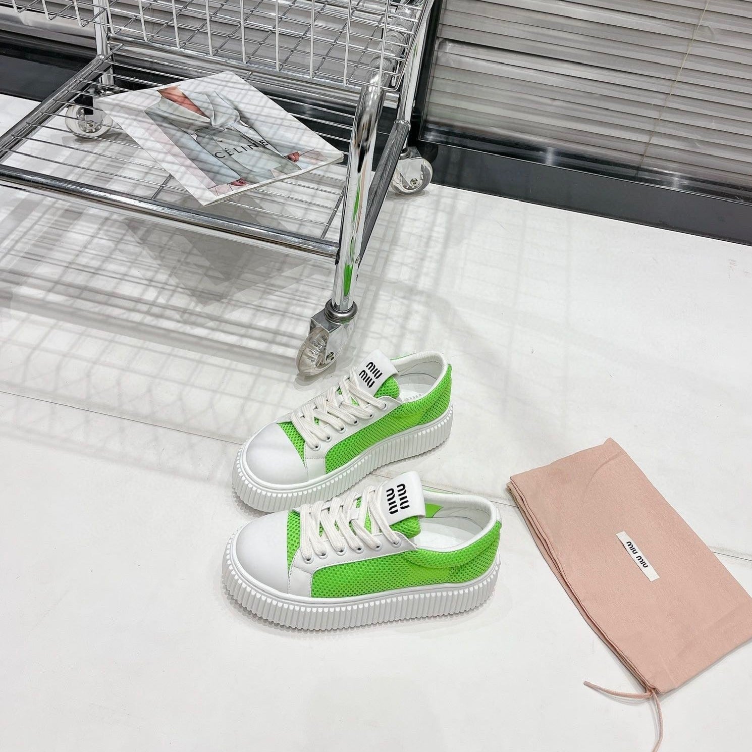 SNEAKERS THICK-SOLED SHAMROCK COLOR MESH COWHIDE、mysite、Cacoeks