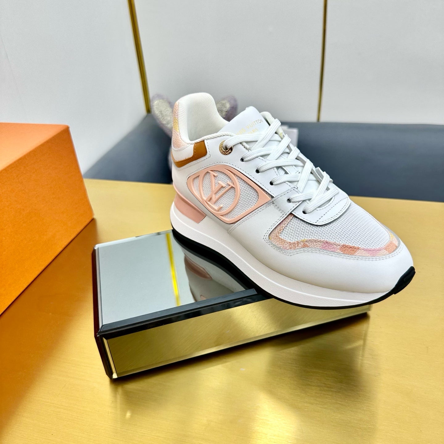 NEO RUN AWAY SNEAKER IN WHITE MIX PEACH PINK CALFSKIN、mysite、Cacoeks
