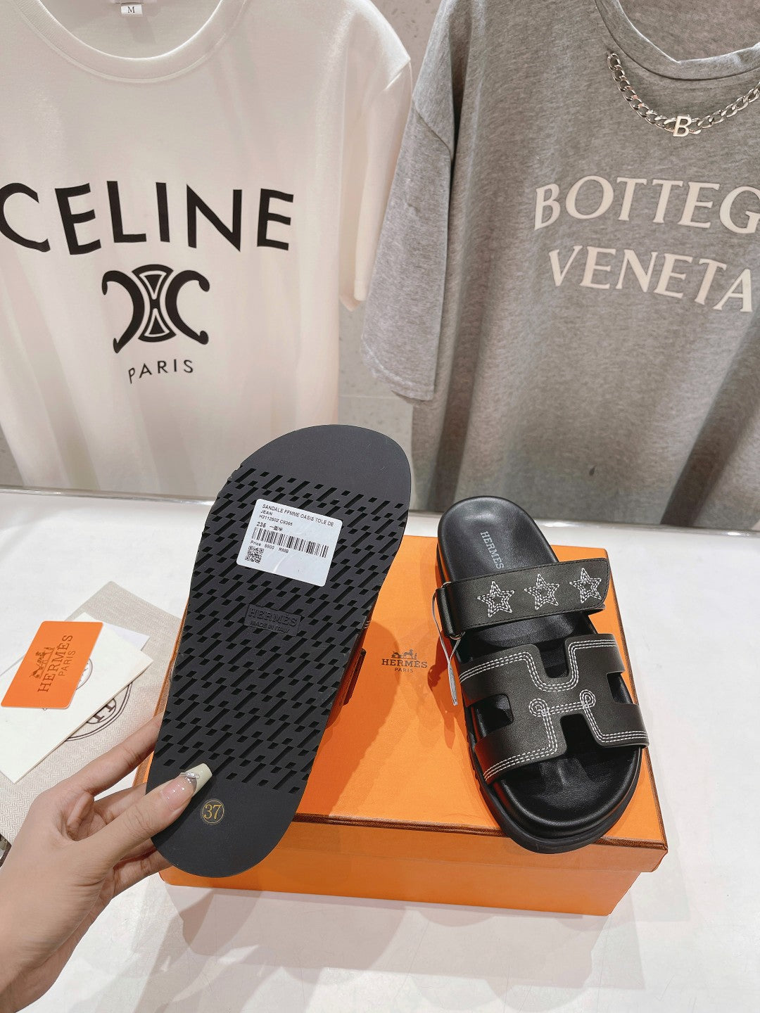 STAR-PATTERNED SANDAL BLACK CALFSKIN、mysite、Cacoeks