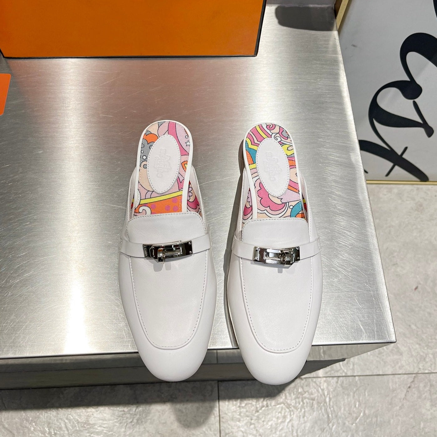 0Z MULE WHITE CALFSKIN WITH PATTERN、mysite、Cacoeks