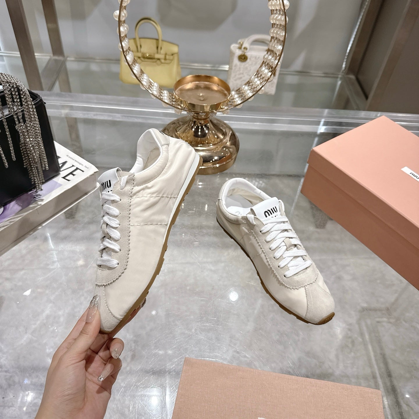 PLUME NAPPA SNEAKERS IN OFF WHITE SUEDE AND CANVAS、mysite、Cacoeks