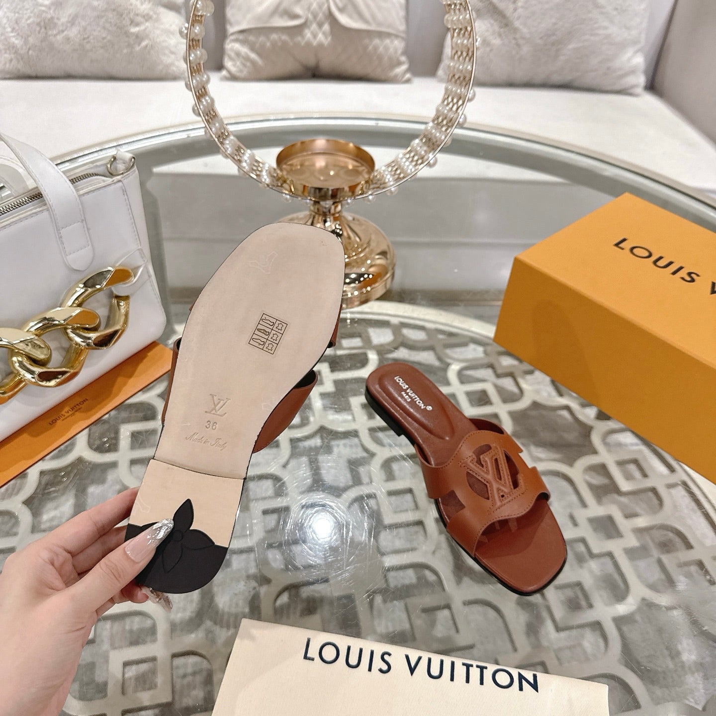 ISOLA FLAT SLIDE IN PENNY BROWN CALFSKIN、mysite、Cacoeks