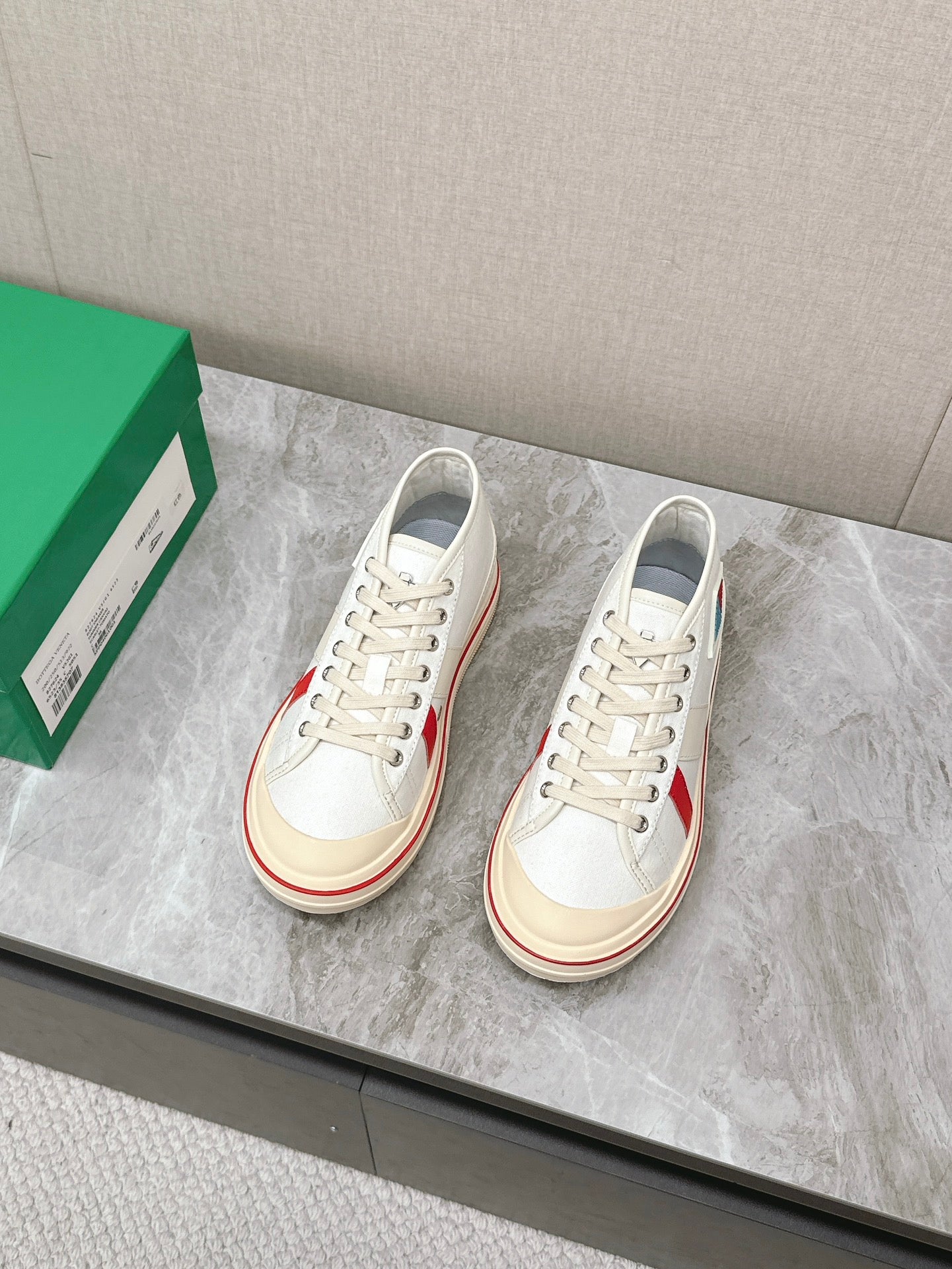 ELIOT SNEAKER IN WHITE MIX CHERRY RED CANVAS AND CALFSKIN、mysite、Cacoeks