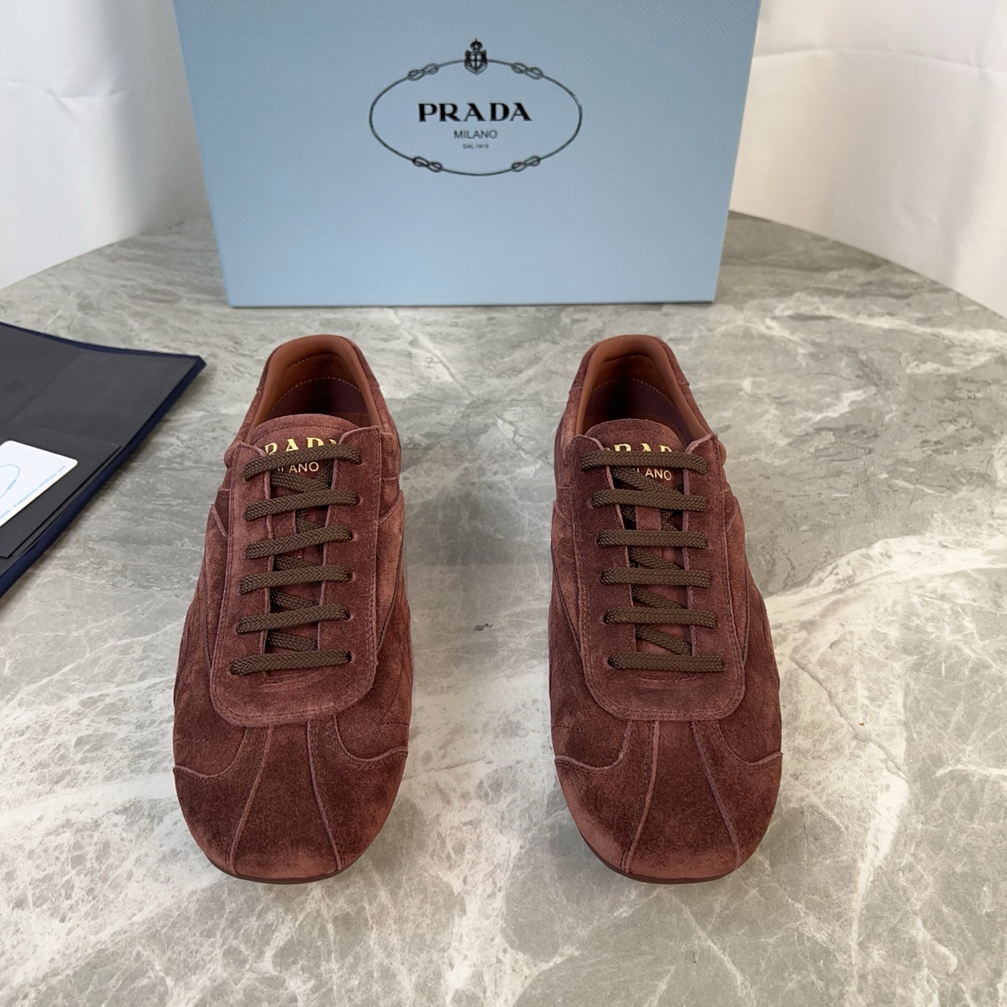 PRADA 25S MONTECARLO ANTIQUED SNEAKERS IN MAHOGANY BROWN SUEDE、mysite、Cacoeks