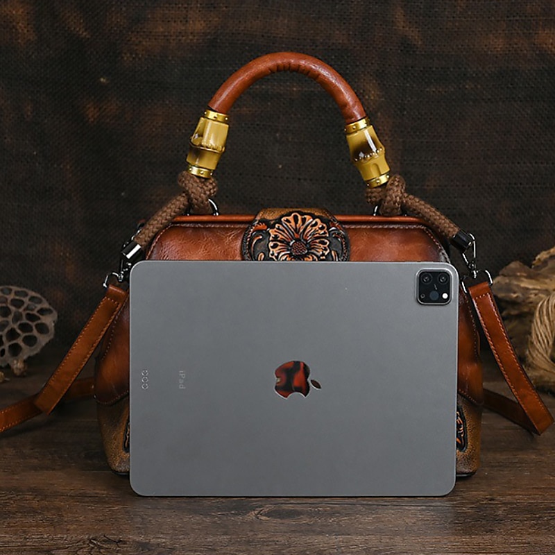 Women's Handbag Crossbody Bag Shoulder Bag Boston Bag PU Leather Party Daily Holiday Embossed Large Capacity Lightweight Durable Color Block Flower Folk dark brown claret ArmyGreen 2023 - US $107.71 –P8