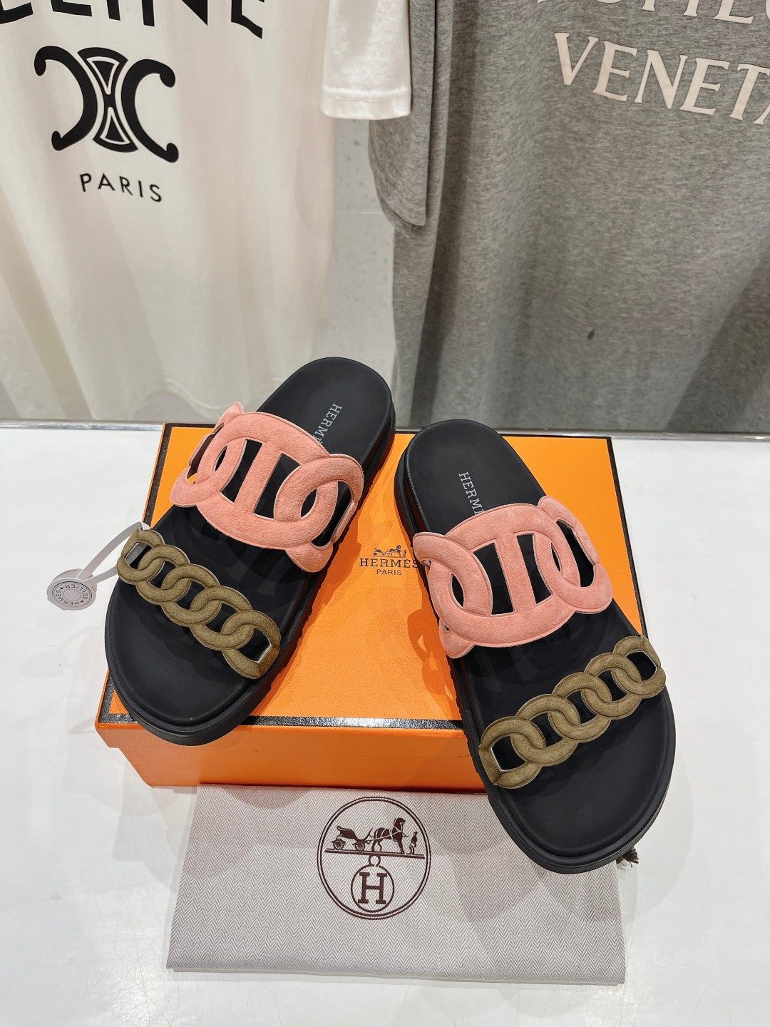 EXTRA SANDAL BLACK MIX PEACH MIX MOSS CALFSKIN、mysite、Cacoeks