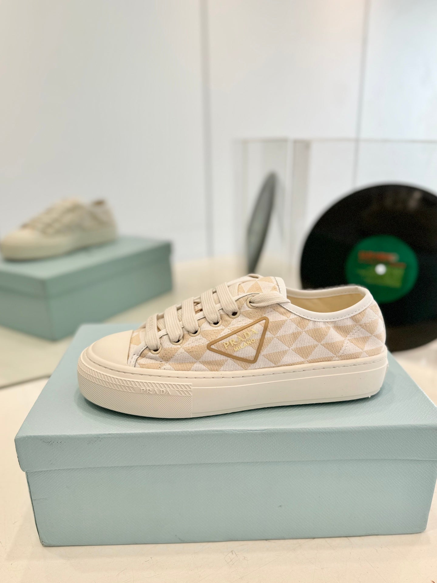 PRA PRINTED COTTON SNEAKERS BEIGE AND NUDE TRIANGLE CANVAS、mysite、Cacoeks