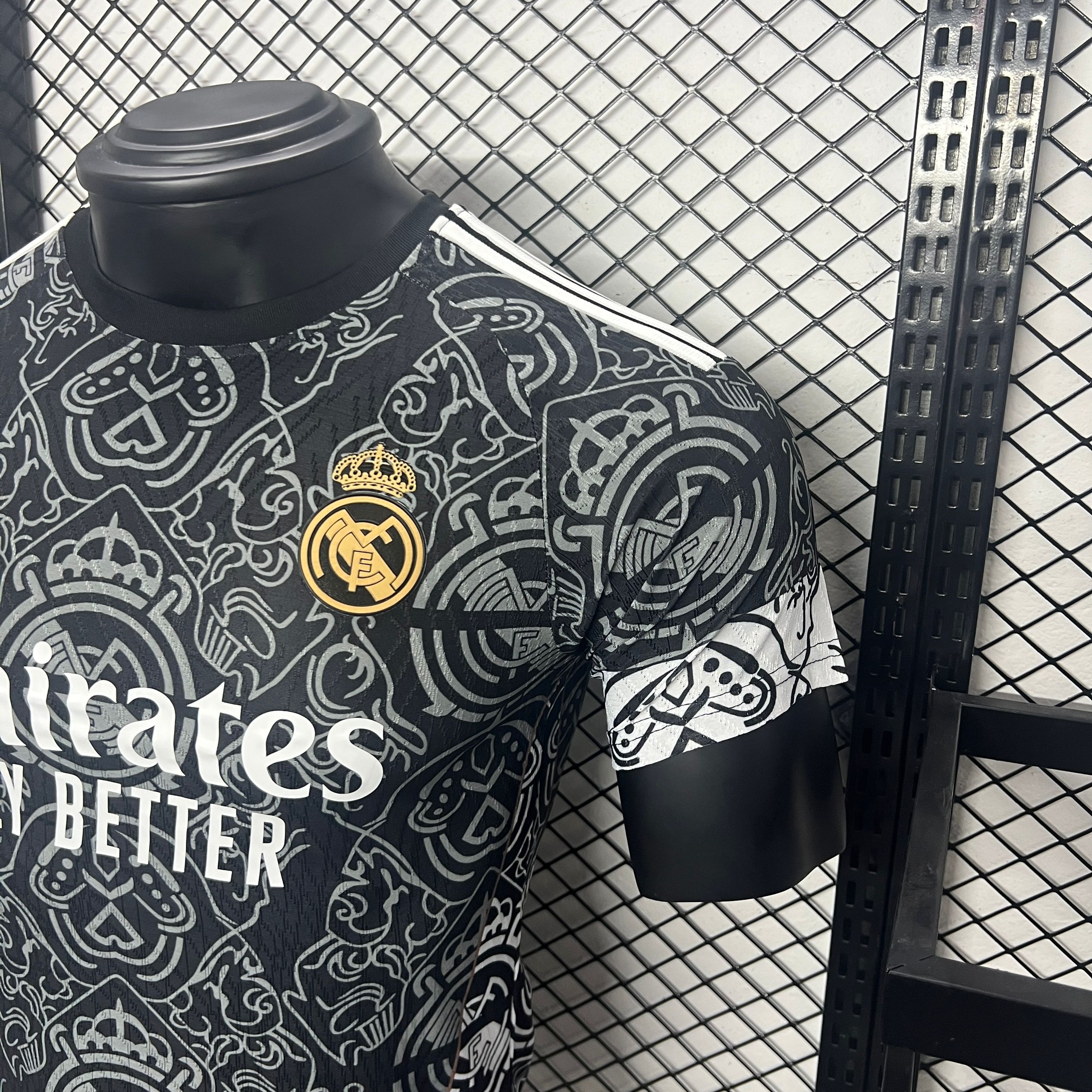 JerseysGala.com | Real Madrid 24-25 Black Line Pattern Special Edtion Jersey - Player Version -Customize Name, Number and Patch | Worldwide Shipping