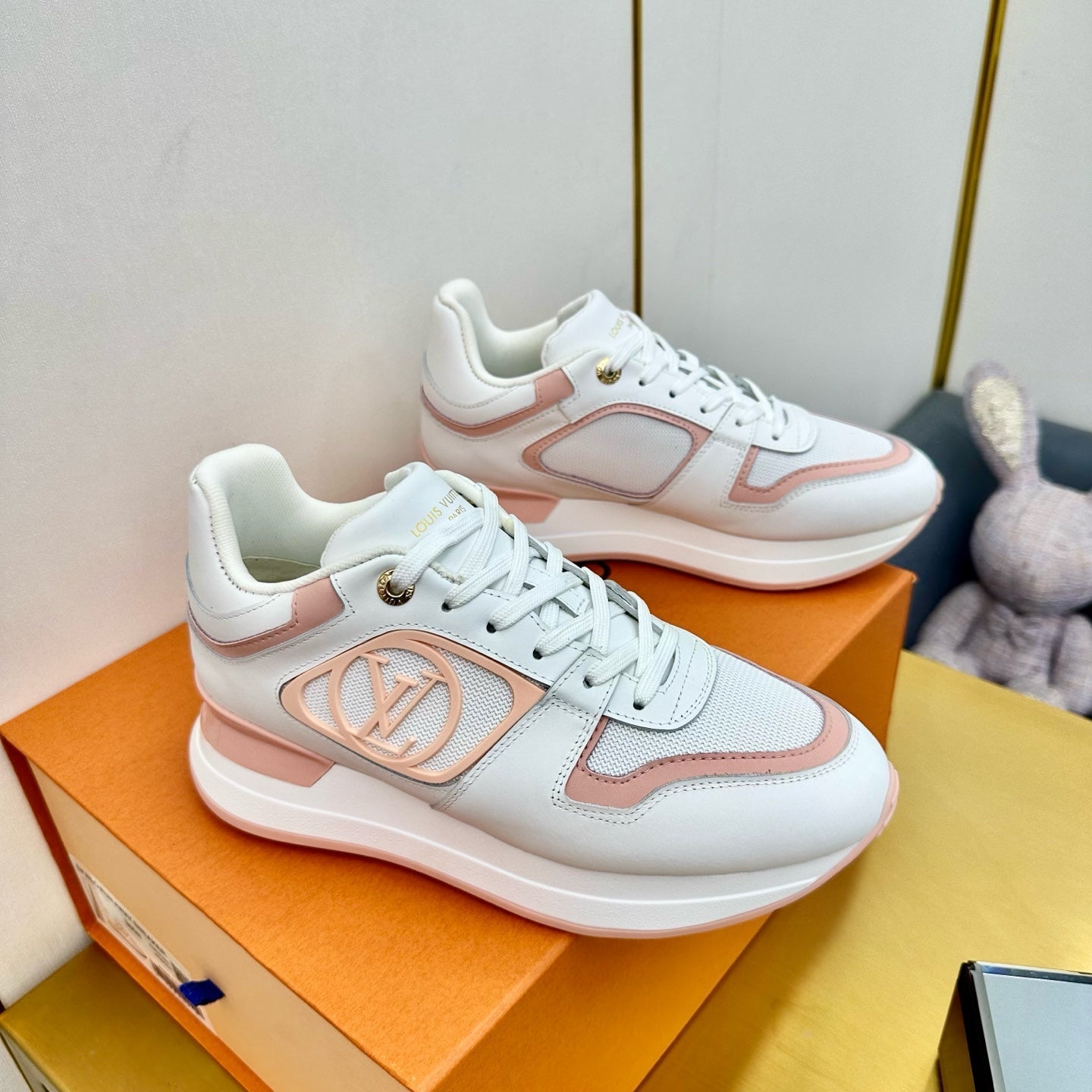 NEO RUN AWAY SNEAKER IN WHITE MIX PEACH PINK CALFSKIN、mysite、Cacoeks