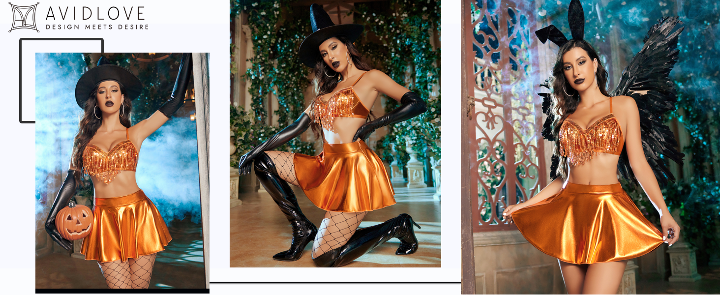 Rave Outfits Women Metallic Skirt Music Festival Outfit Sexy Cosplay Costumes Sequin Fringe 3 Piece