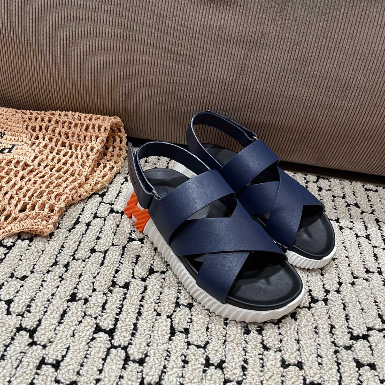 ELECTRIC SANDAL BLACK MIX NAVY CALFSKIN、mysite、Cacoeks