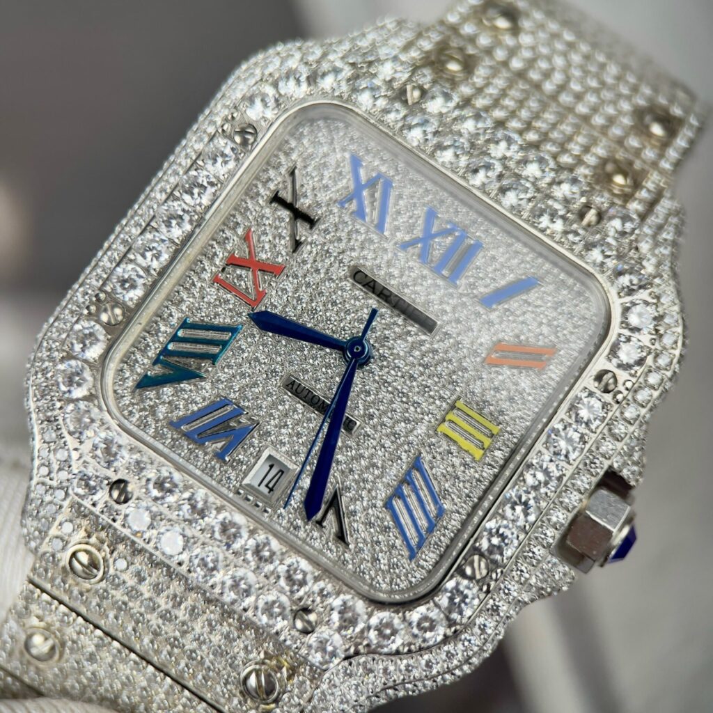 Đồng Hồ Cartier Santos Đính Full Đá Replica Cao Cấp (1)