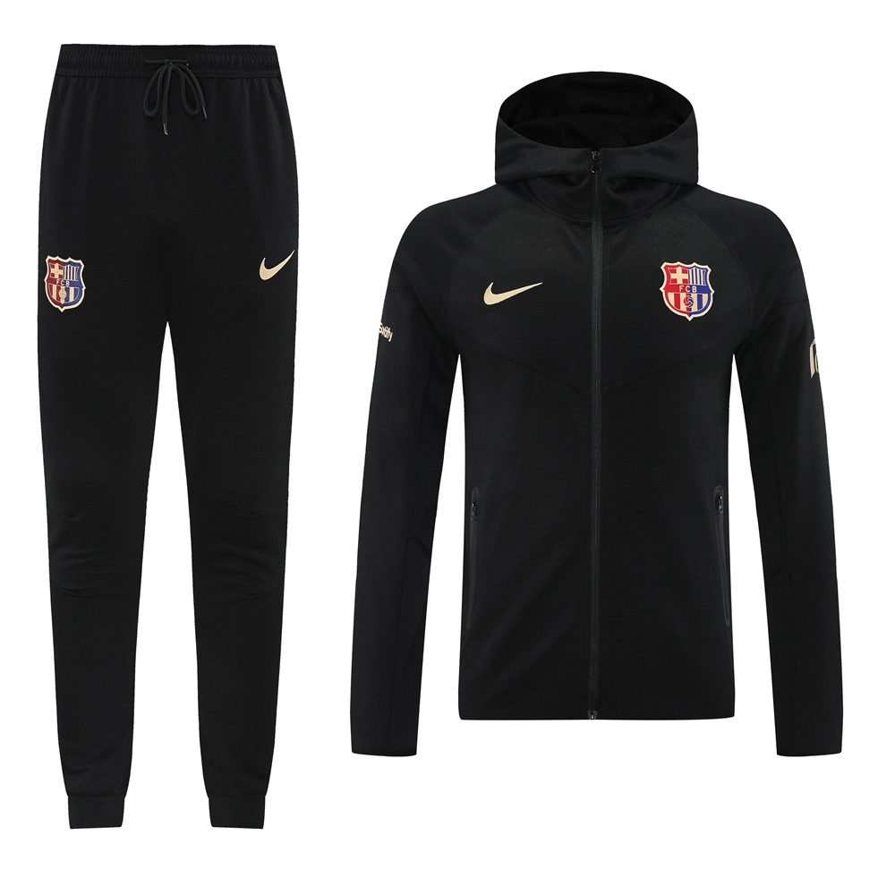 ManixJersey.com | Barcelona 24-25 Unsponsored Training Hoodie Set - Black Hoodie and Pants -Customize Name, Number and Patch | Worldwide Shipping