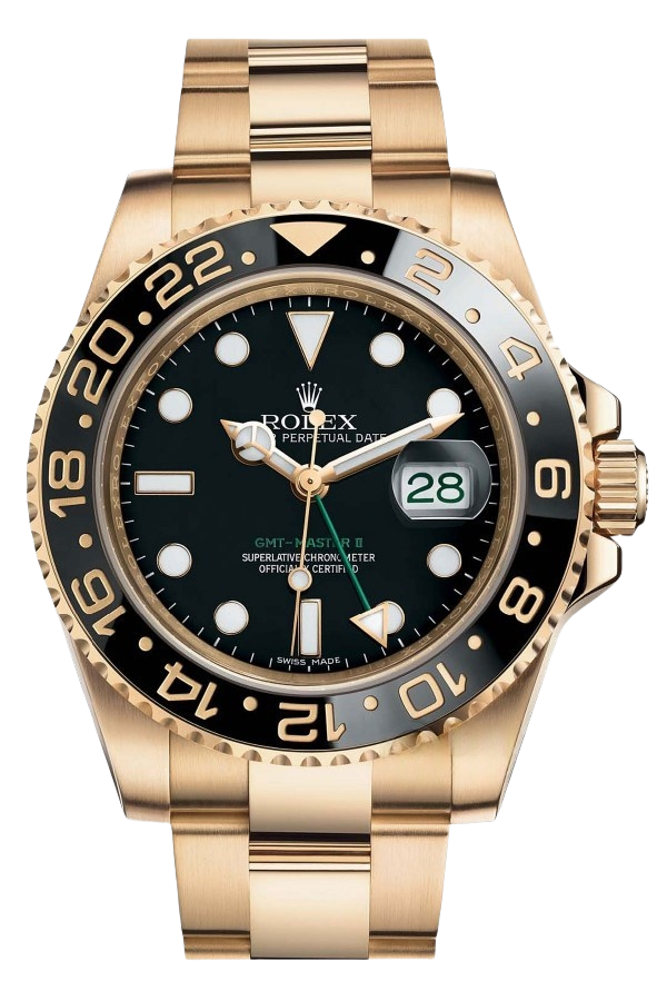 Rolex GMT-Master II Green Dial Super Clone Swiss Replica Watch Ref M116718LN-0001 18K Yellow Gold Oyster Bracelet