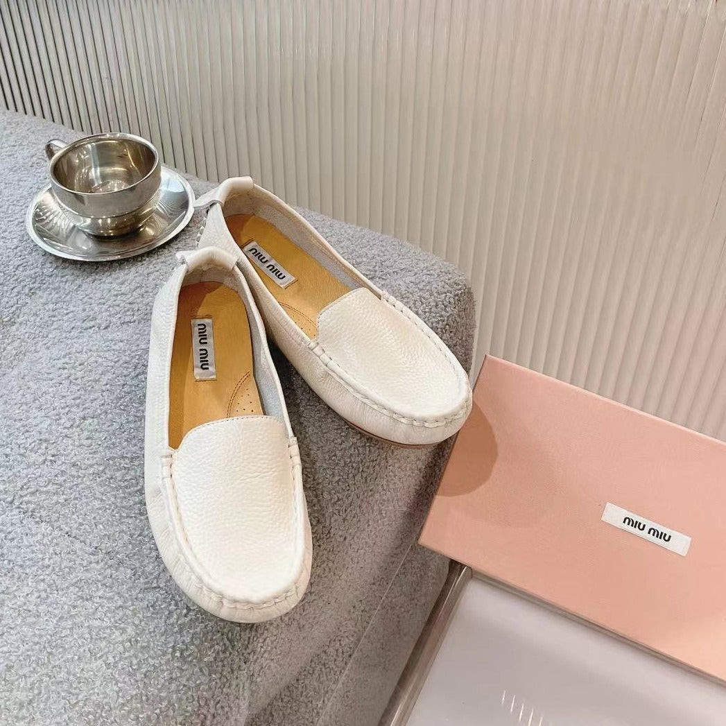 SLIP-ON HAND-SEWN SHOES WHITE CREAM COWHIDE、mysite、Cacoeks