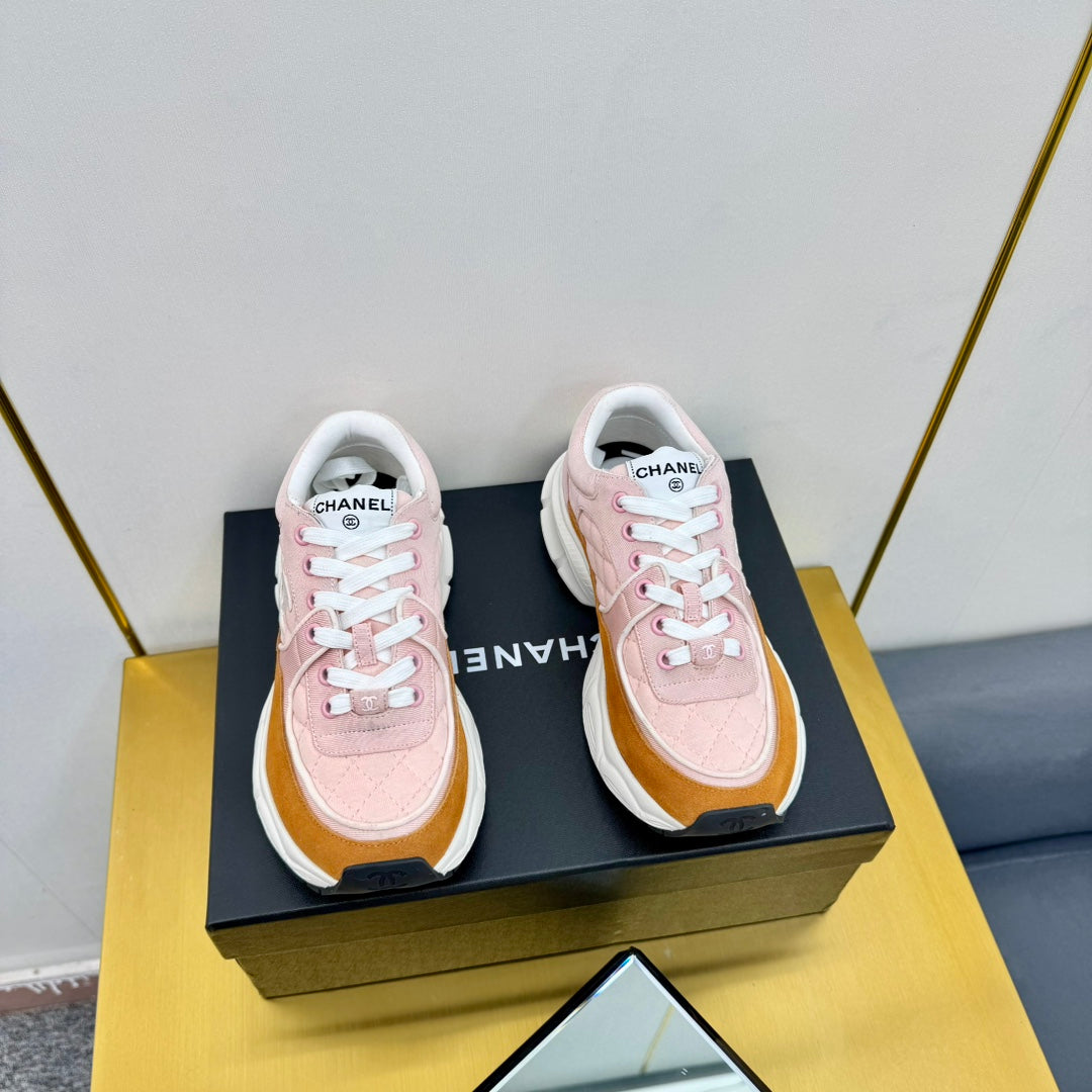 DAD SNEAKER IN LIGHT PINK LAMBSKIN AND GINGER ORANGE SUEDE、mysite、Cacoeks