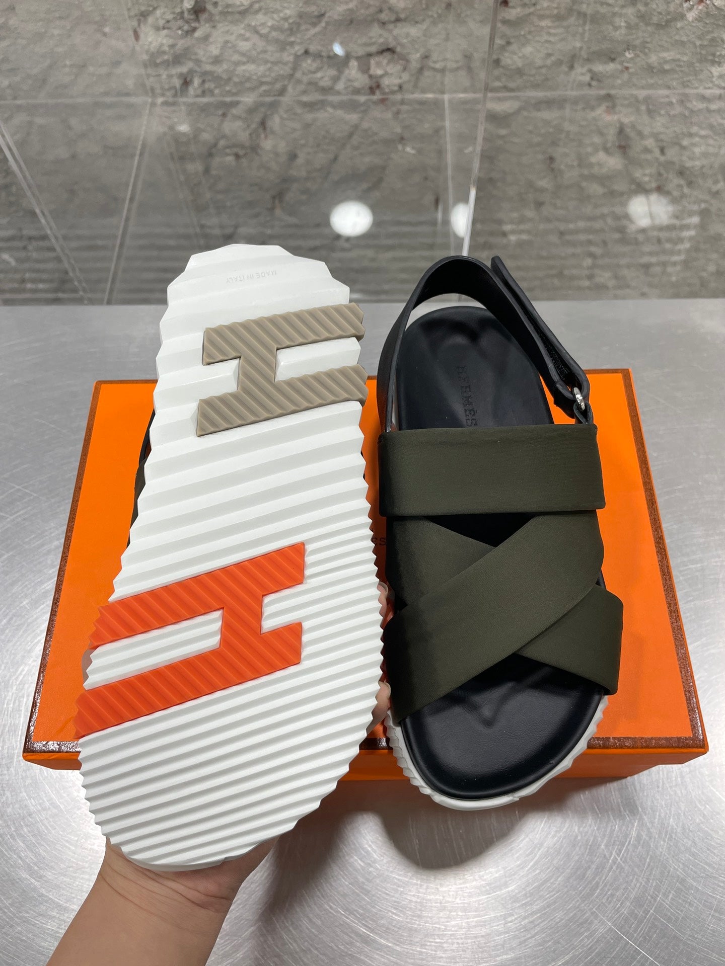 ELECTRIC SANDAL BLACK MIX DARK ARMY CALFSKIN、mysite、Cacoeks