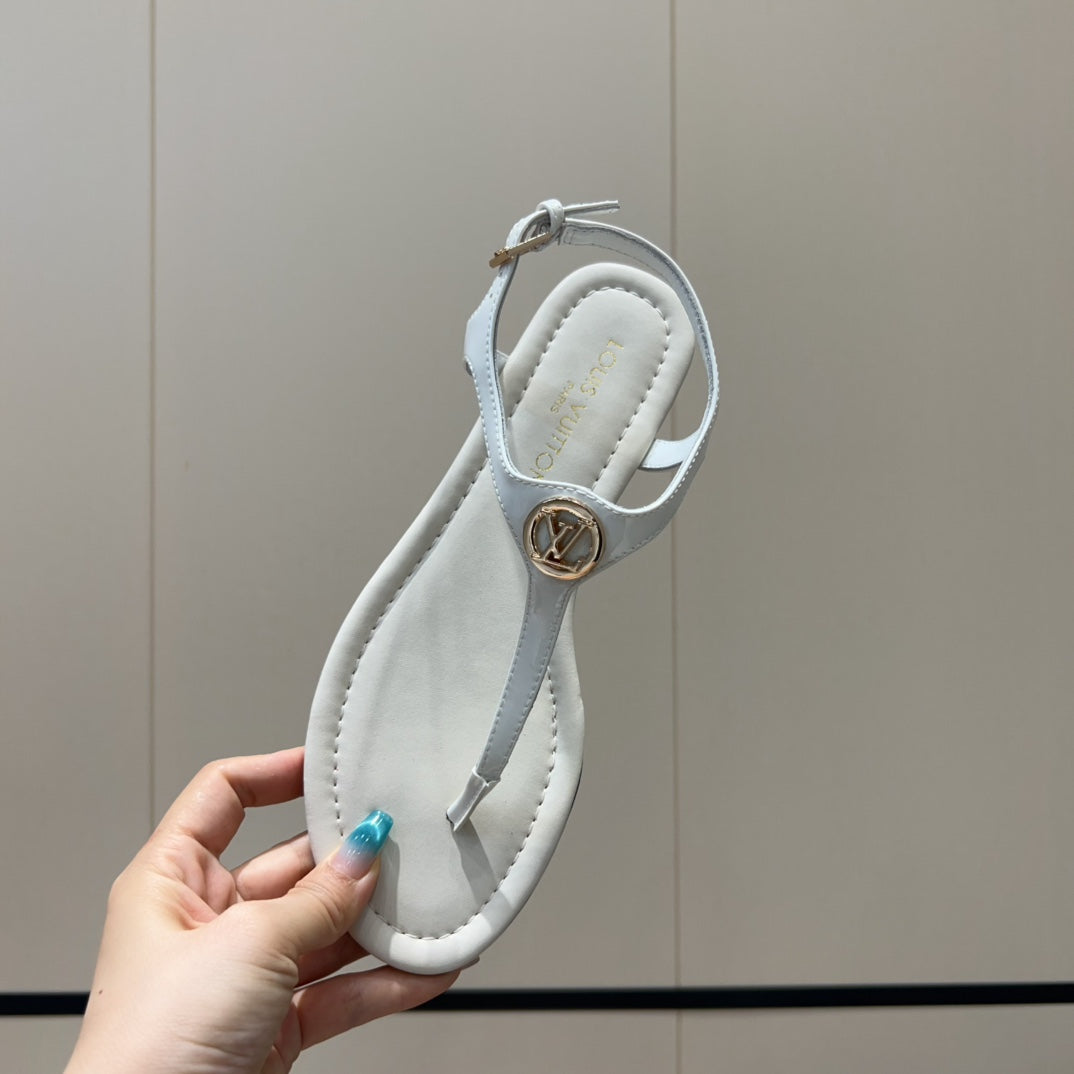 LV THONG SANDALS 25S IN WHITE CALFSKIN WITH GOLD HARDWARE、mysite、Cacoeks