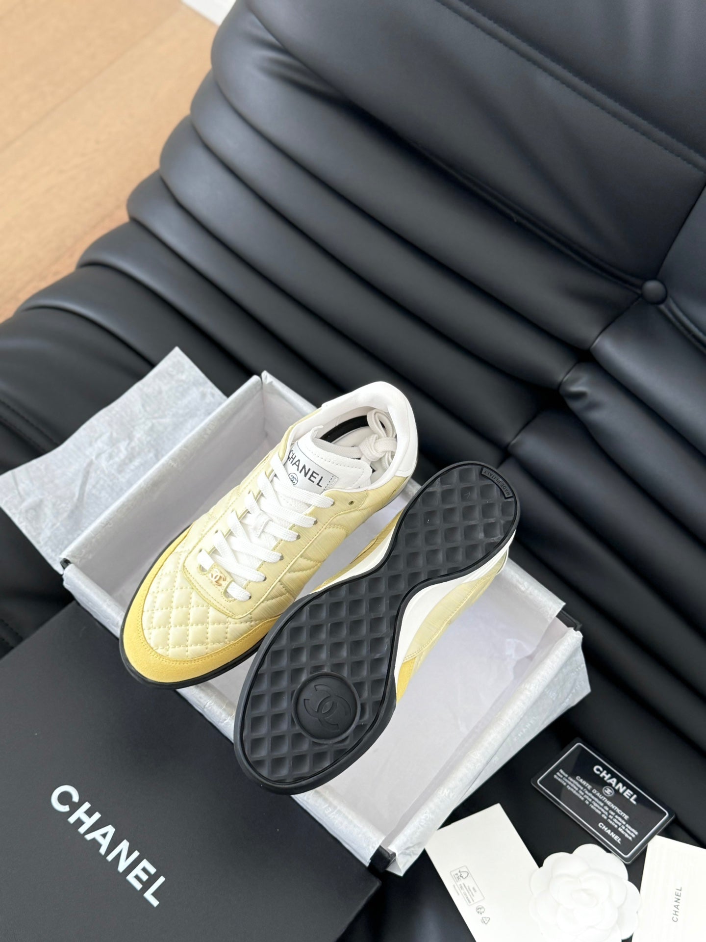 CC SNEAKER IN LIGHT YELLOW MIX WHITE EMBROIDERED LAMBSKIN、mysite、Cacoeks