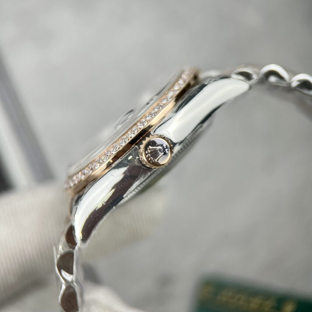 Đồng Hồ Rolex DateJust Nữ Mặt Hoa Lá Đính Đá Replica 31mm (2)