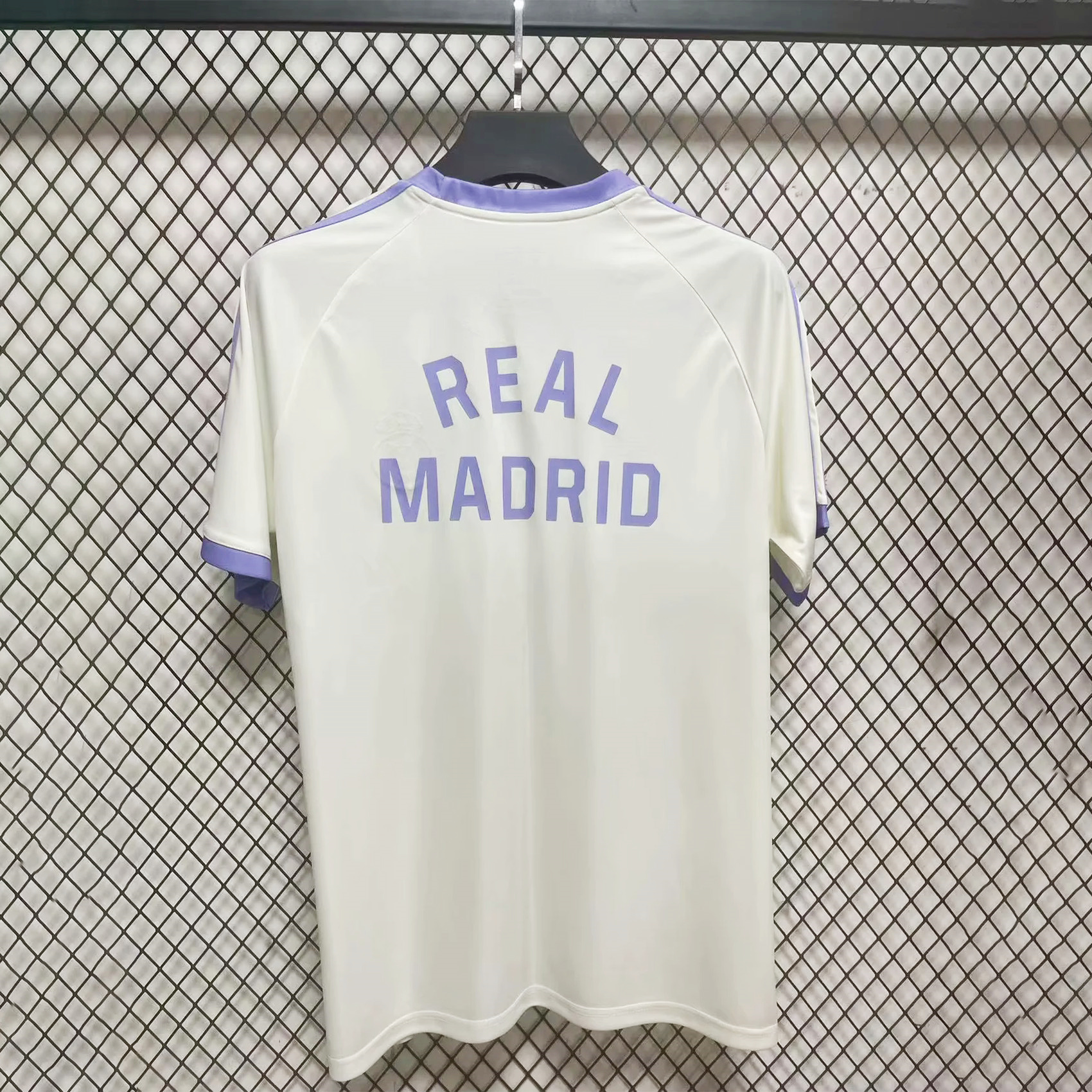 JerseysGala.com | Real Madrid 24-25 Vintage Trefoil White and Purple Men's T-Shirt -Customize Name, Number and Patch | Worldwide Shipping