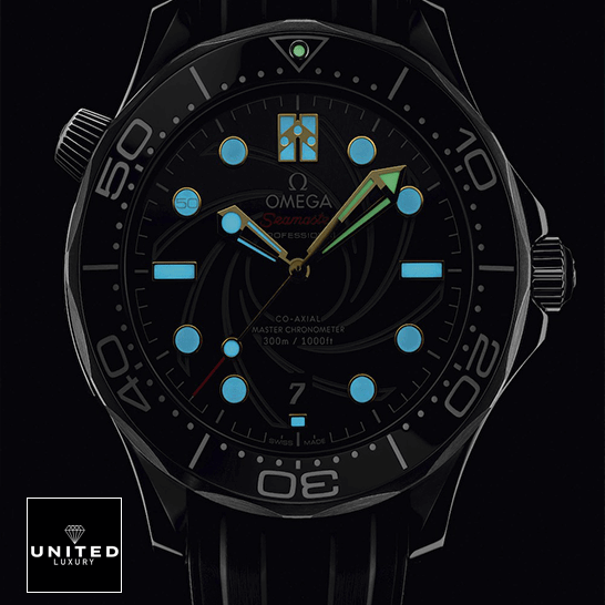 Omega Seamaster Black Crown / Push Button Replica dial phosphor