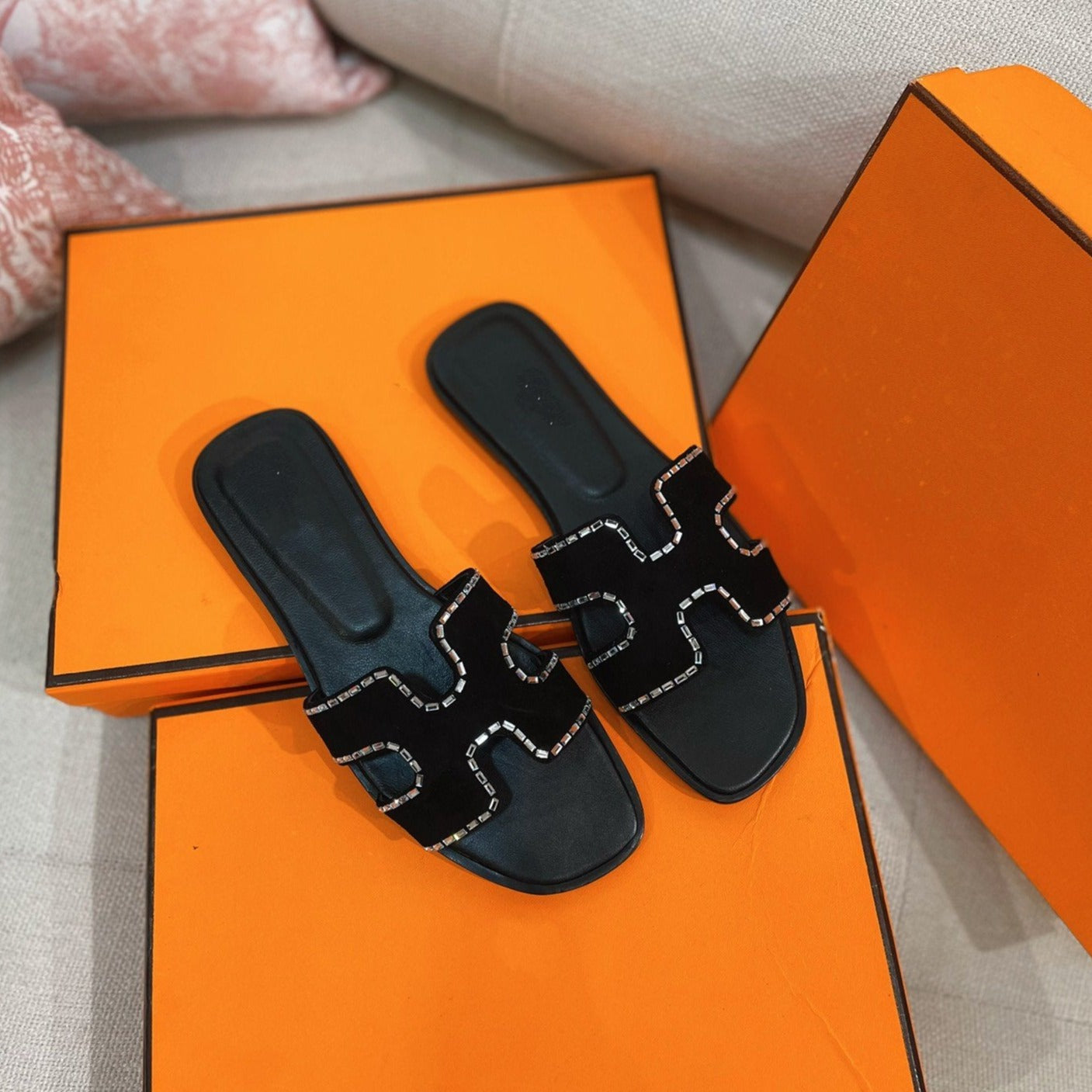 0ran Sandal Calfskin Rhinestone Black、mysite、Cacoeks