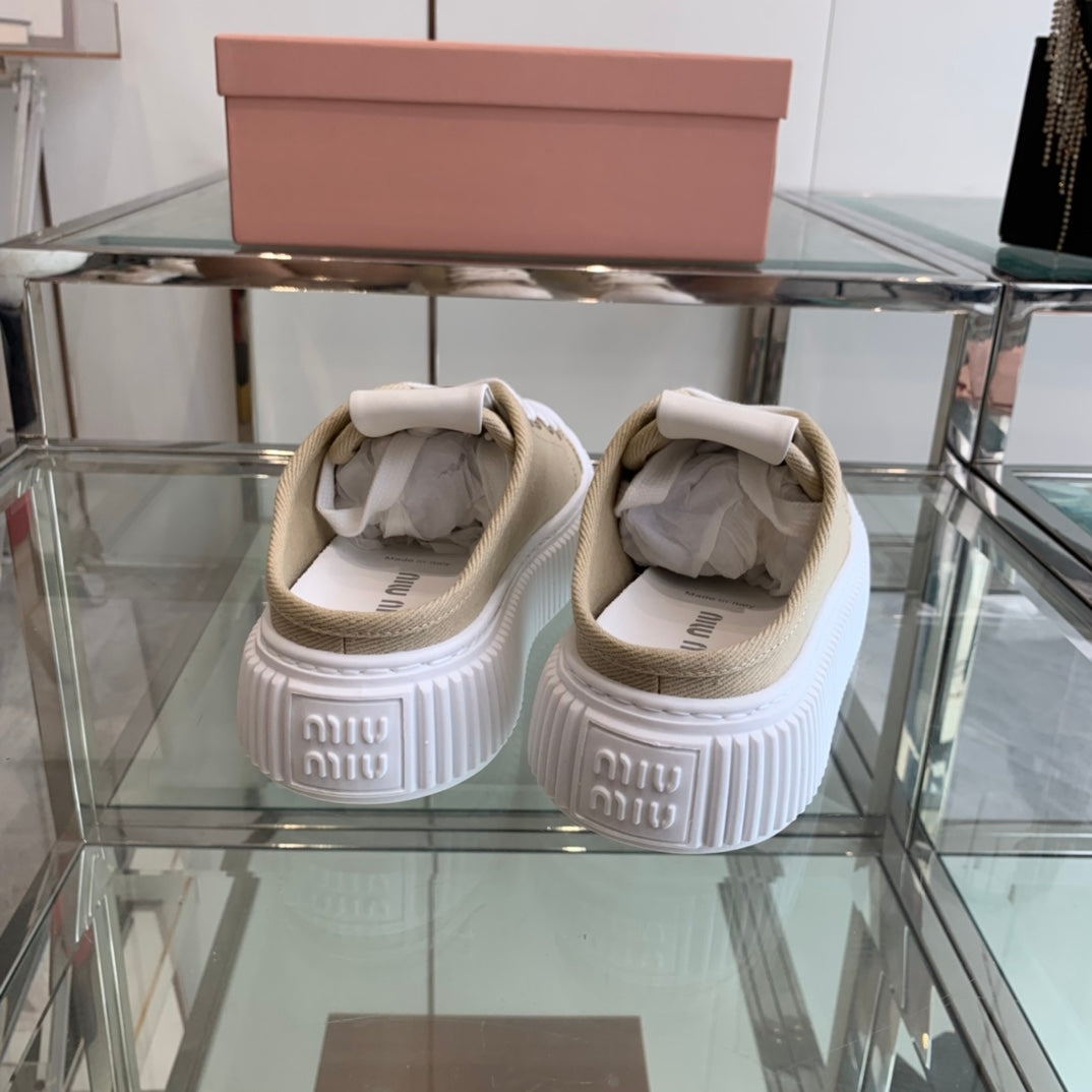 Mule Shoes Khaki And White Canvas、mysite、Cacoeks