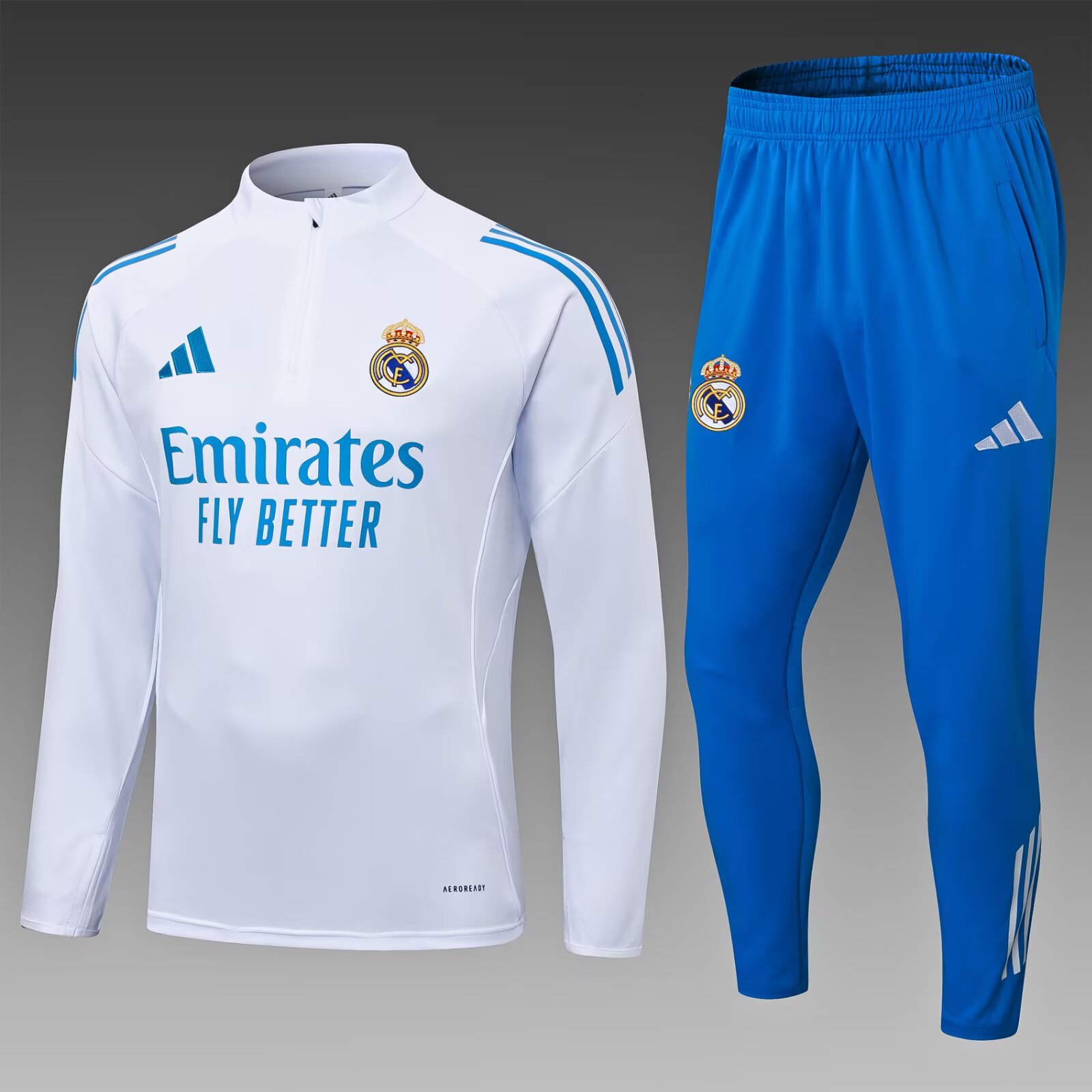 2025/2026 Real Madrid Half-Pull Training Suit White Blue Pants Football Shirt 1:1 Thai Quality Set:football jersey mysite: unitedjerseyfootball 邓江浪:football