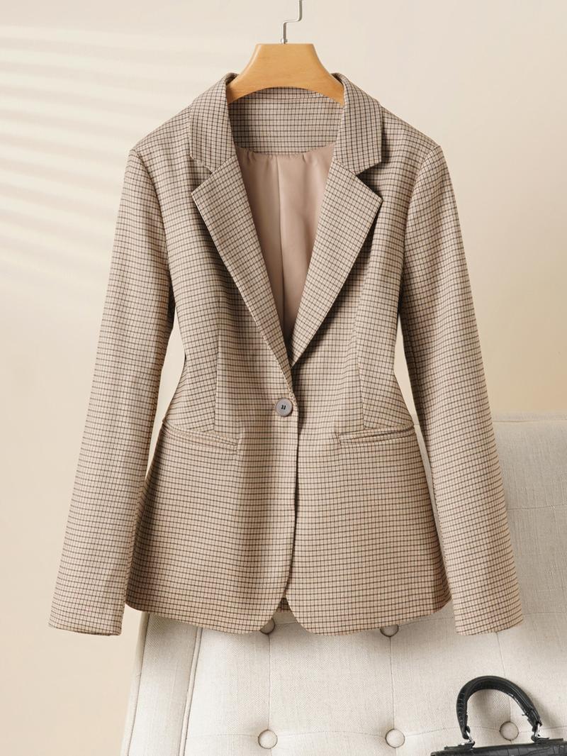 Elegant Women's Blazer Jacket, Fitted Woven Fabric, Long Sleeve Plain Design, Perfect for Office & Spring Autumn Wear, Trendy Blazer
