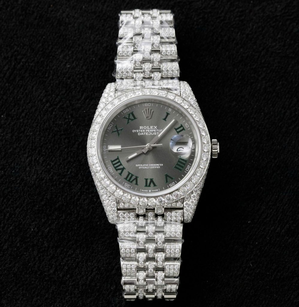 Đồng Hồ Rolex DateJust Mặt Số Wimbledon Chế Tác Full Kim Cương Moissanite 41mm (2)