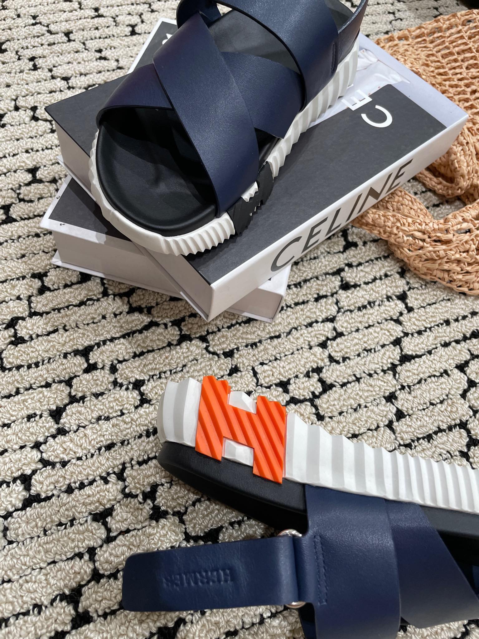 ELECTRIC SANDAL BLACK MIX NAVY CALFSKIN、mysite、Cacoeks