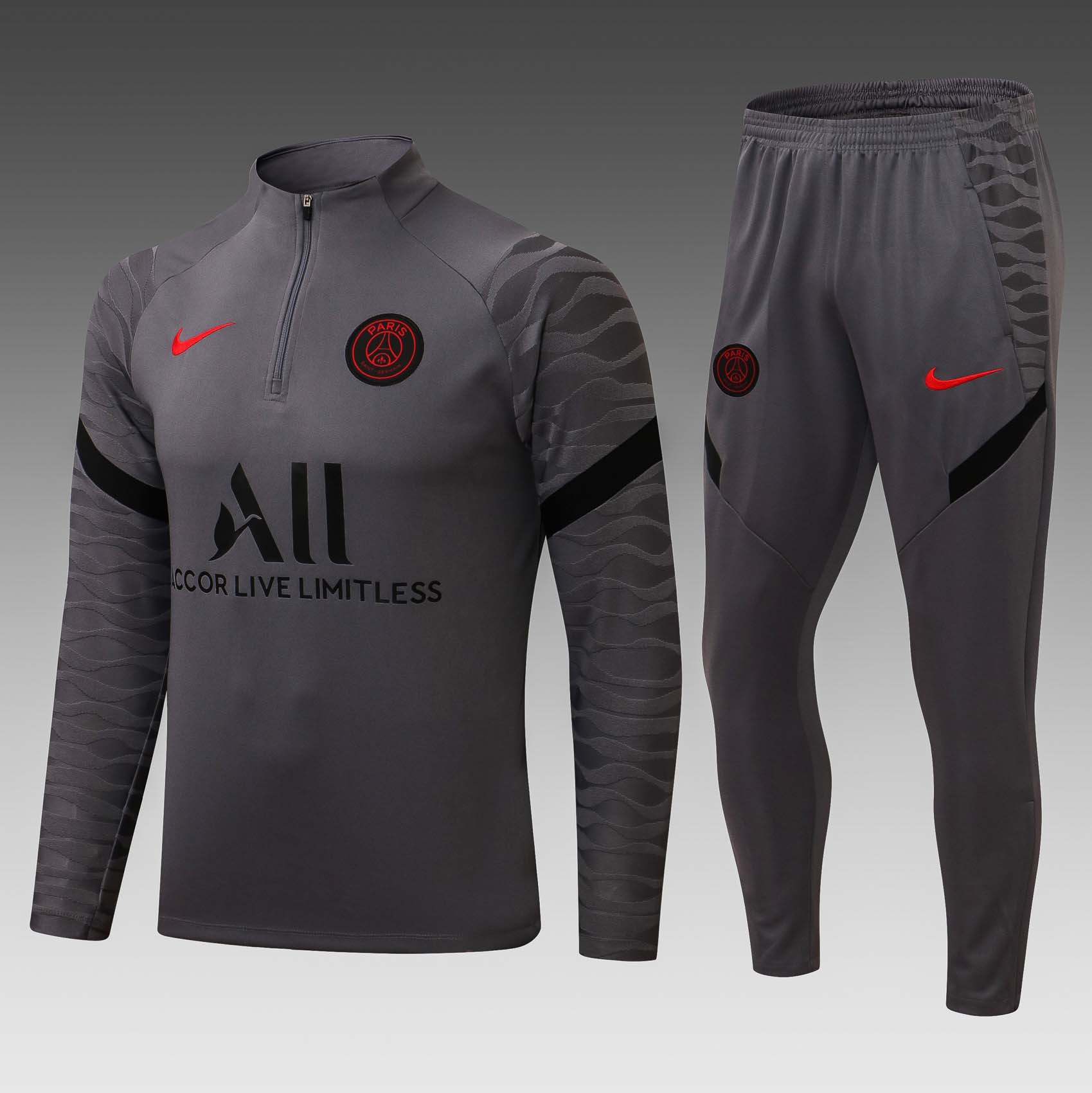 2021/2022 Psg Paris Saint-Germain Half-Pull Training Suit Gray Set:football jersey mysite: unitedjerseyfootball 邓江浪:football