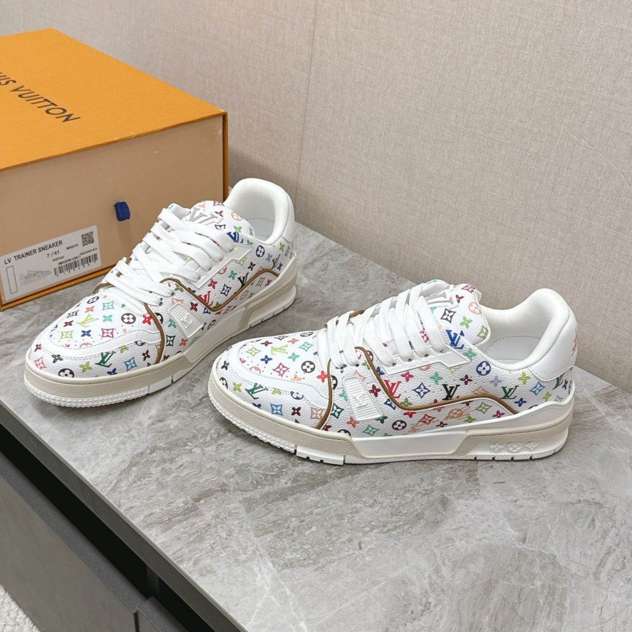 TRAINER SNEAKER IN WHITE MIX COLORFUL CALFSKIN、mysite、Cacoeks