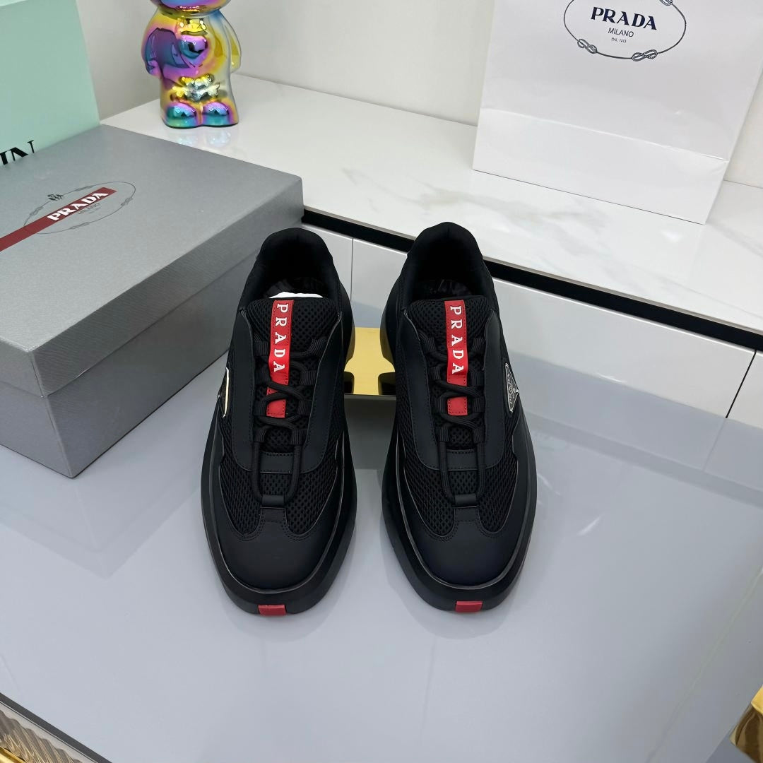 PRADA 25S CROSS LACED SNEAKERS IN BLACK CALFSKIN、mysite、Cacoeks