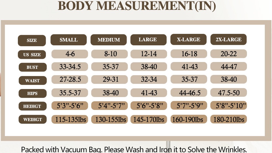 size chart of womens tank tops