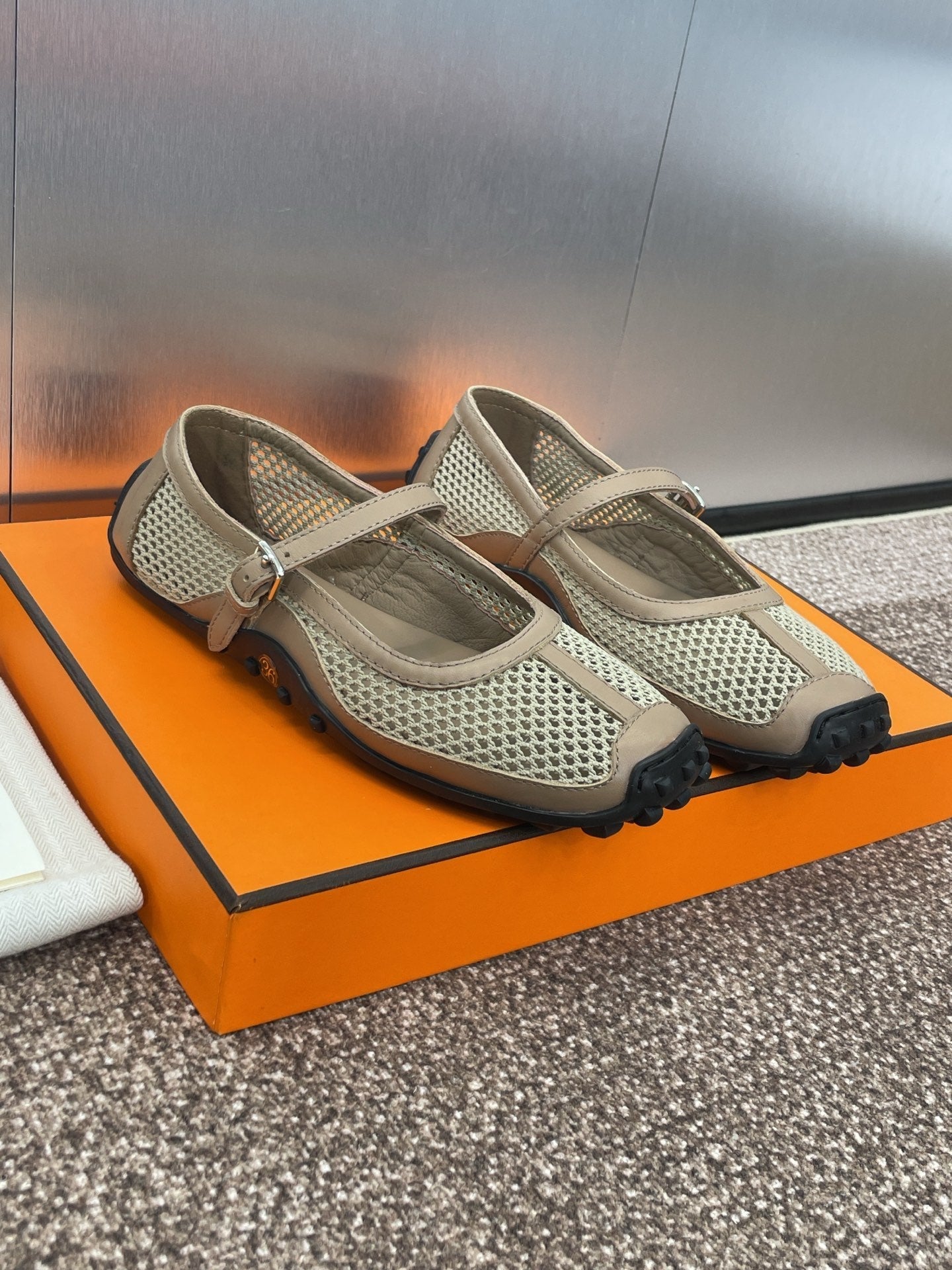 KICHU BALLET FLAT IN MOCHA BROWN CROCHET KNIT AND CALFSKIN、mysite、Cacoeks