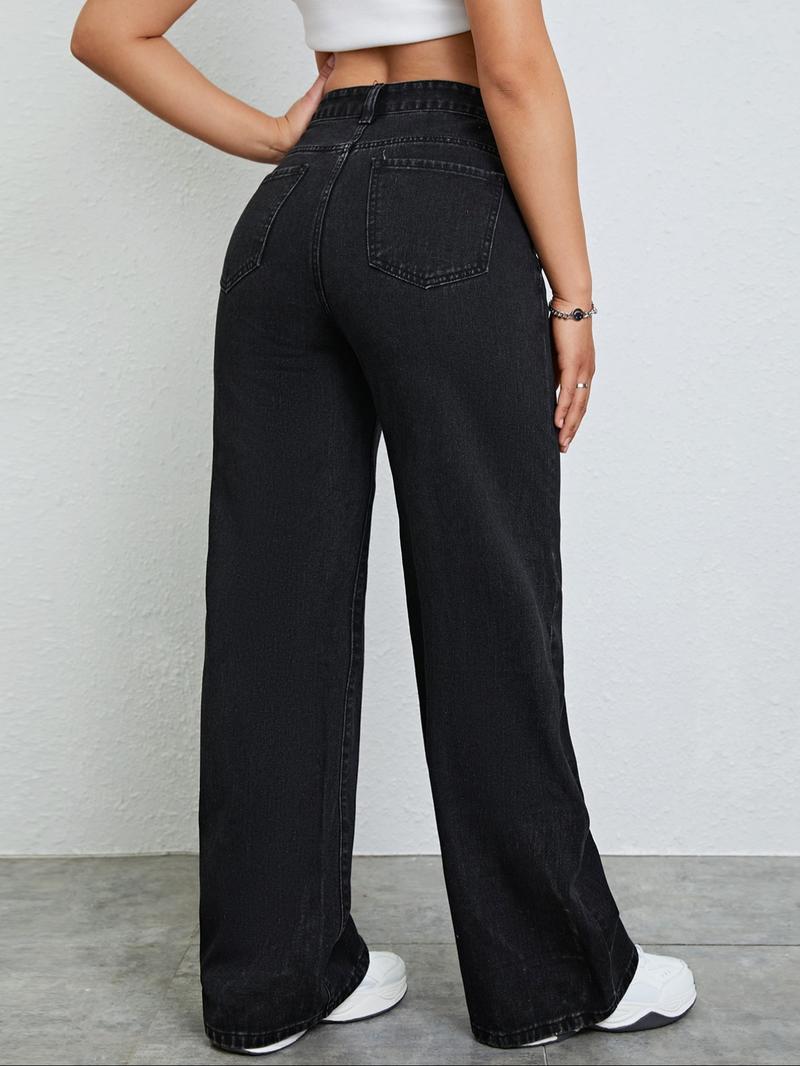 Women's Vintage Style Loose Fit Straight Leg Jeans, Casual Fitted Denim Jeans for Fall & Winter, Classic Boyfriend Look