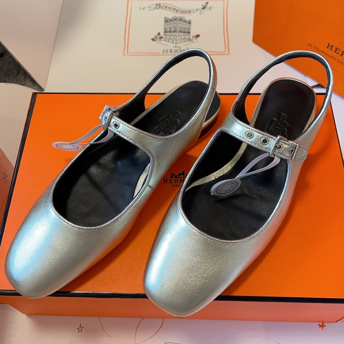 KLEO SLINGBACK IN SILVER CALFSKIN、mysite、Cacoeks