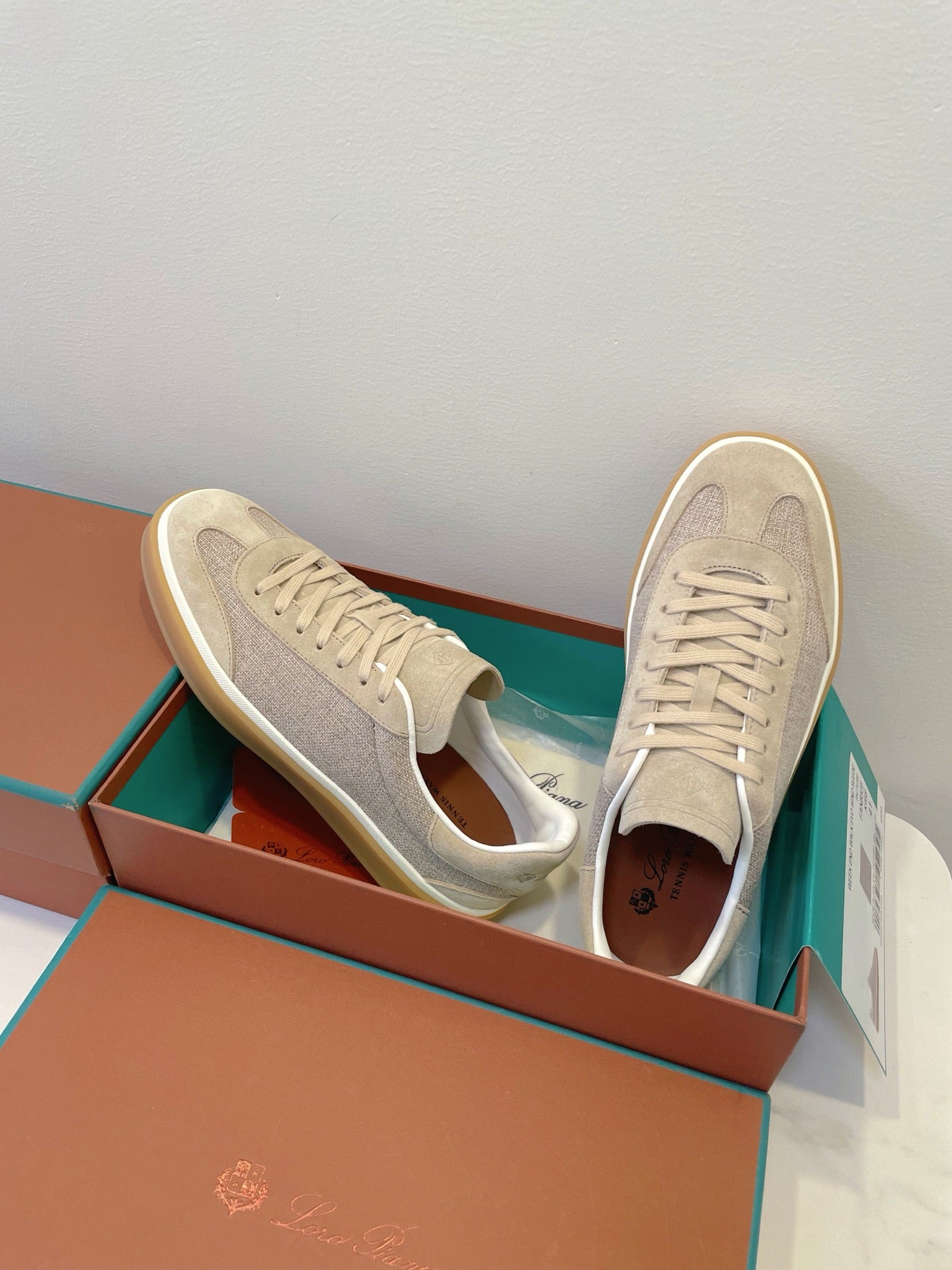 SNEAKERS IN LIGHT BEIGE SUEDE WITH CANVAS、mysite、Cacoeks