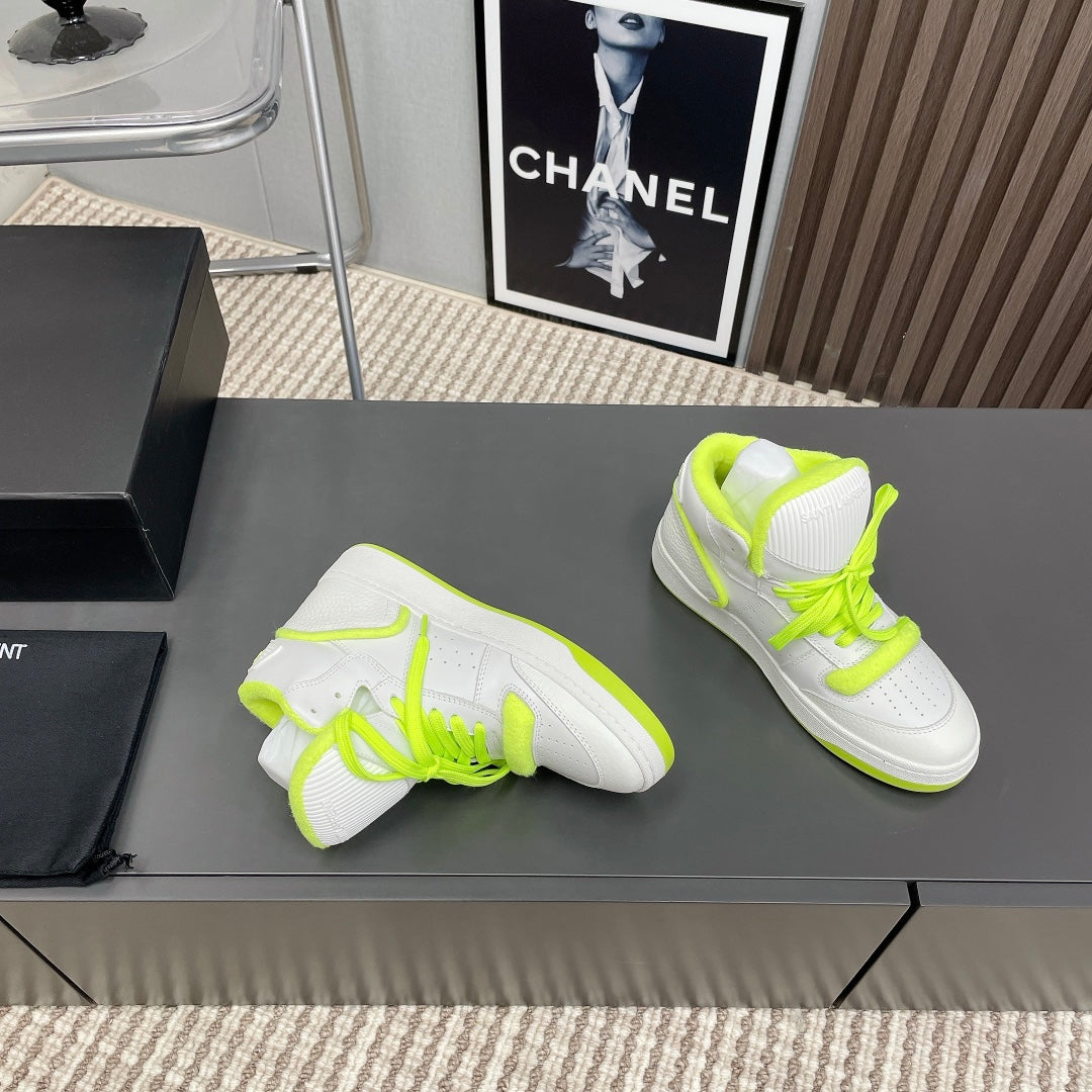 HIGH-TOP SNEAKERS IN WHITE MIX NEON GREEN CALFSKIN、mysite、Cacoeks