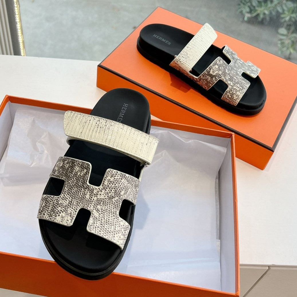 CHYPRE SANDAL IN WHITE MIX BLACK LIZARD SKIN、mysite、Cacoeks